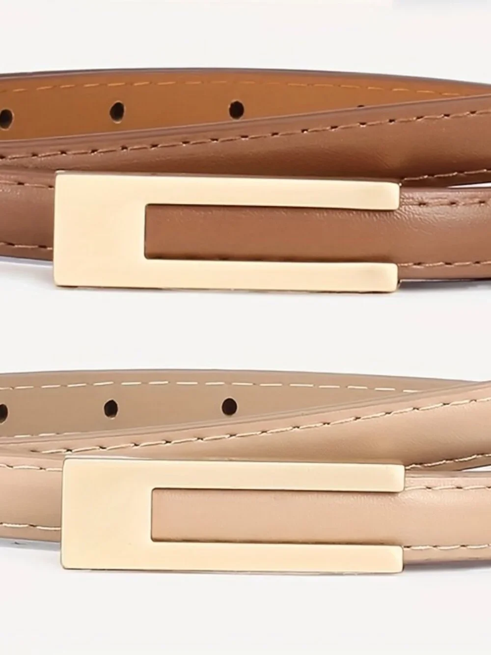 Women’s Skinny Leather Belts 2-Pack Khaki / Brown